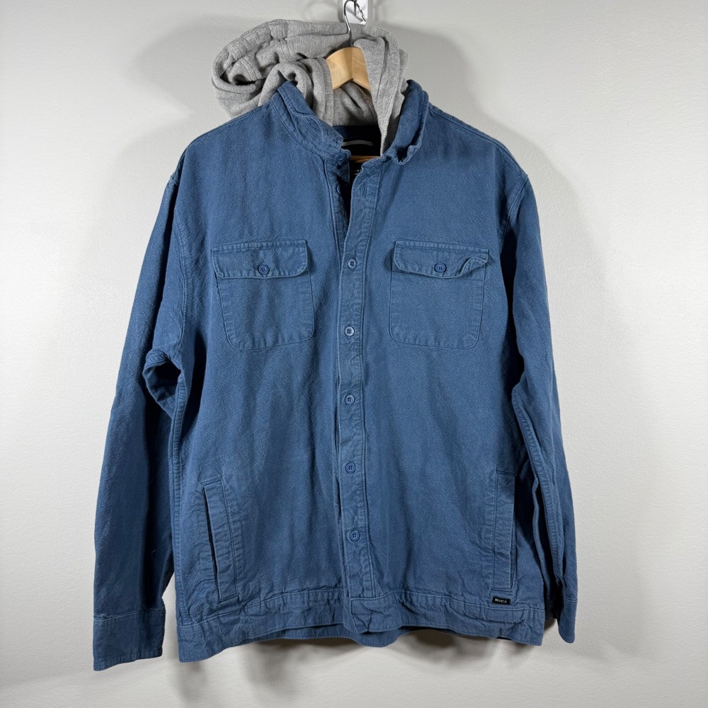 RVCA Hooded Shacket Button Down Shirt Blue Size XL